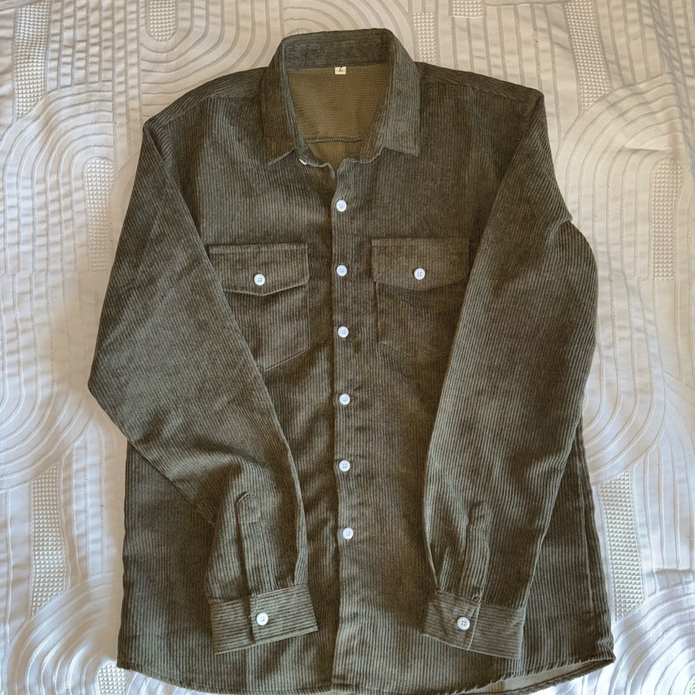 SHEIN Olive Corduroy Button Down Shirt